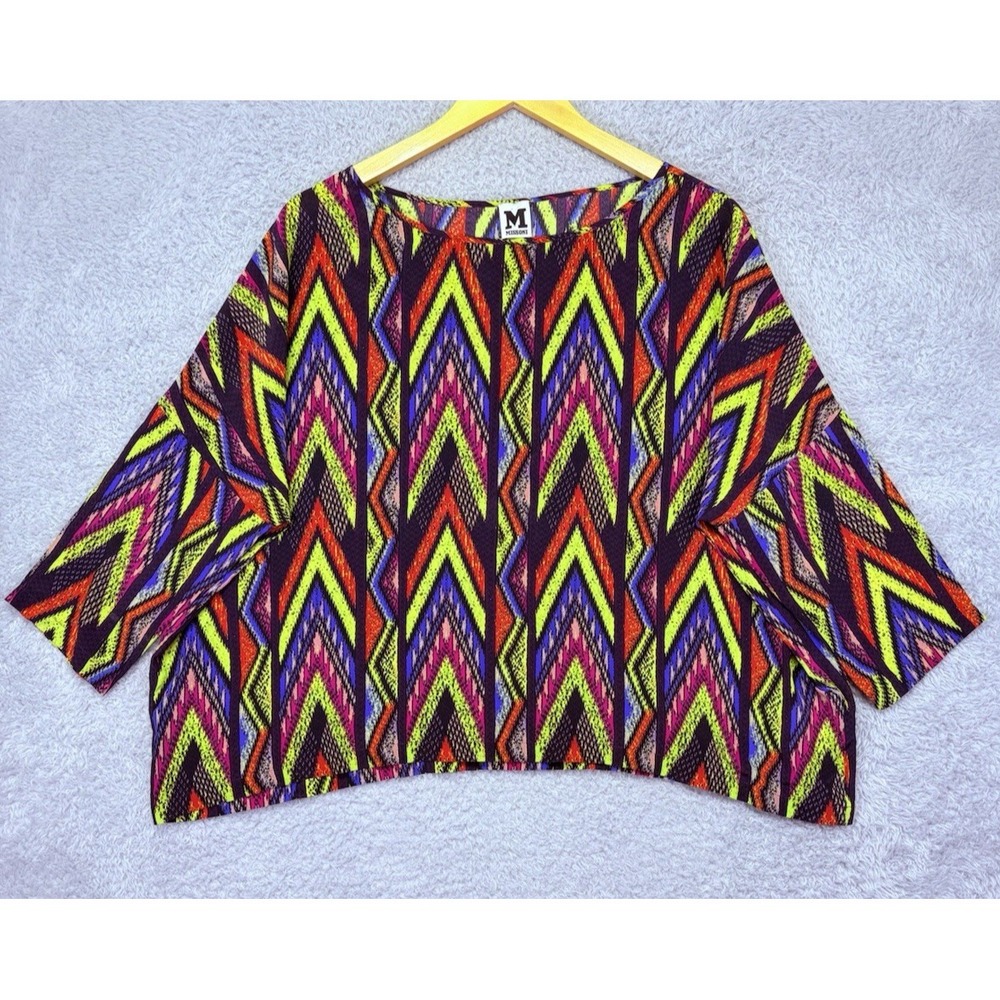 Missoni Womens Top Silk Abstract Multicolor Zig Zag Medium Luxury Boxy Oversized - Picture 7 of 13